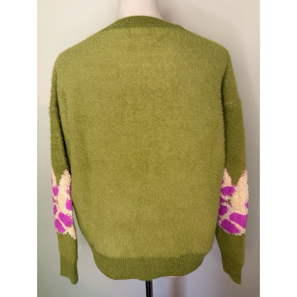 FRNCH Paris Ulyssia Floral Appliqué Sweater Green Pink SOFT COZY Boho Size Large - Picture 5 of 9